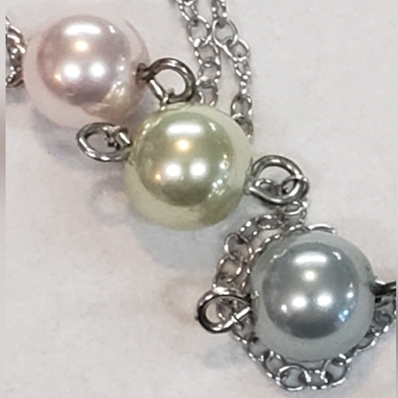 Sterling Silver 24" Necklace w/ Blush, Pale Green and Lt. Gray Simulated Pearls - Picture 2 of 5